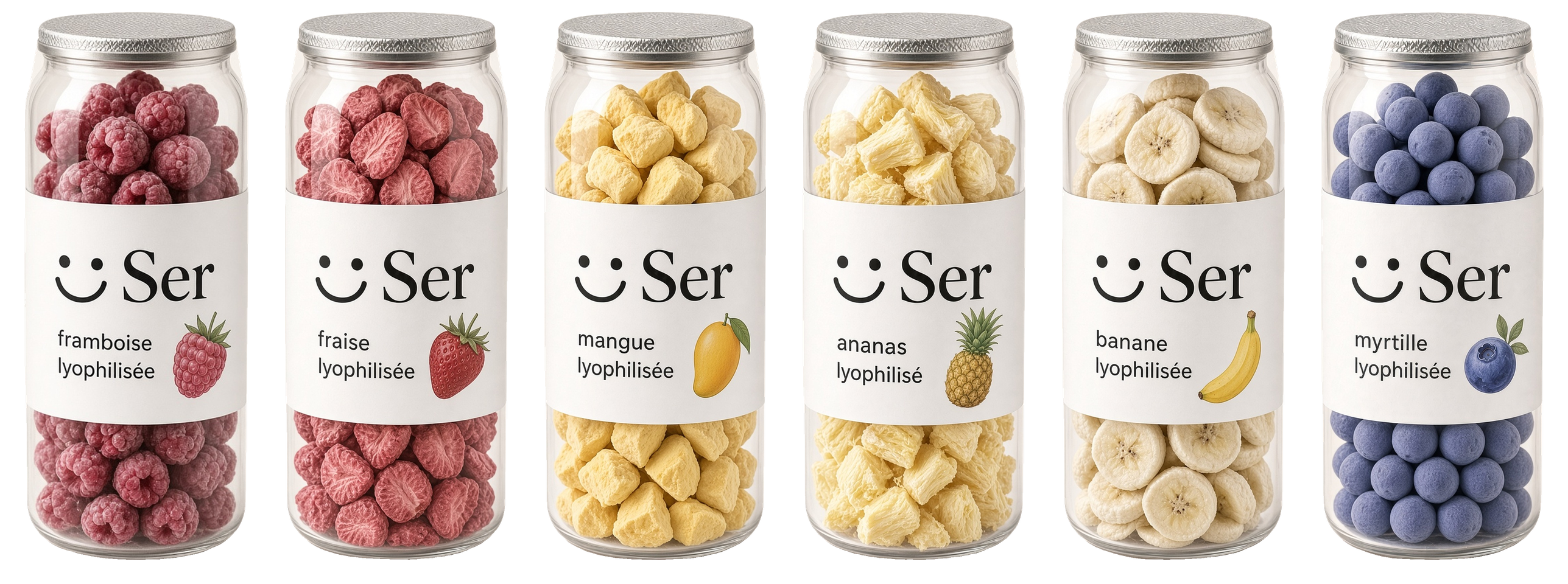 Les six canettes Ser : fraise, framboise, mangue, ananas, banane, myrtille